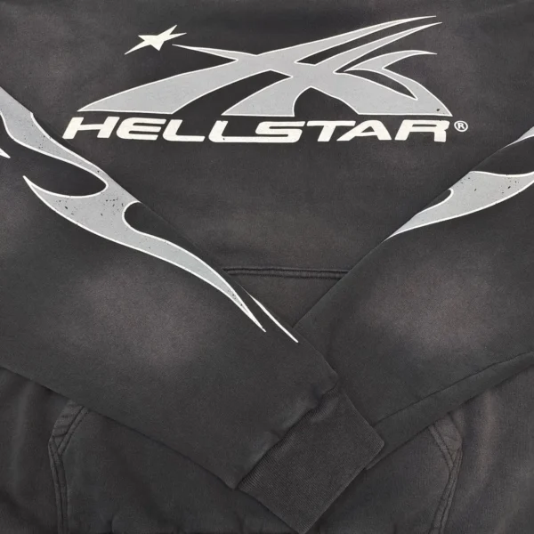 HELLSTAR Grey S-Logo Flame Black Hoodie - Image 5