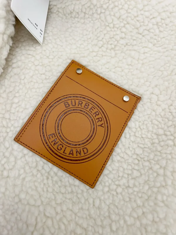Burberry Patchtop Pocket Leather Sleeves Lamb Fleece Splicing Cotton Jacket - Image 4