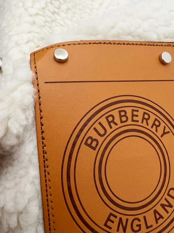 Burberry Patchtop Pocket Leather Sleeves Lamb Fleece Splicing Cotton Jacket - Image 6
