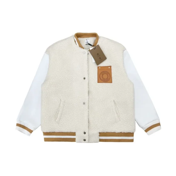 Burberry Patchtop Pocket Leather Sleeves Lamb Fleece Splicing Cotton Jacket
