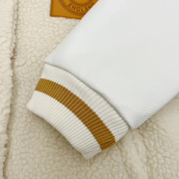 Burberry Patchtop Pocket Leather Sleeves Lamb Fleece Splicing Cotton Jacket - Image 7