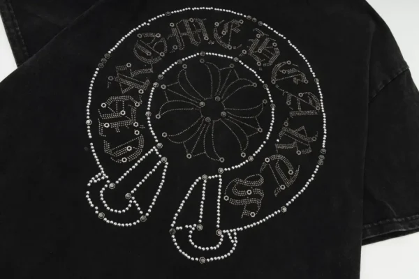 Chrome Hearts  Horseshoe Sanskrit Screw Drill Water Washed Vintage Round Neck Short Sleeve!Male Female Same Style Official - Image 3