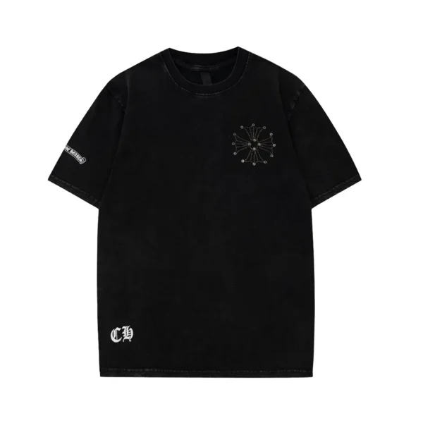 Chrome Hearts  Horseshoe Sanskrit Screw Drill Water Washed Vintage Round Neck Short Sleeve!Male Female Same Style Official