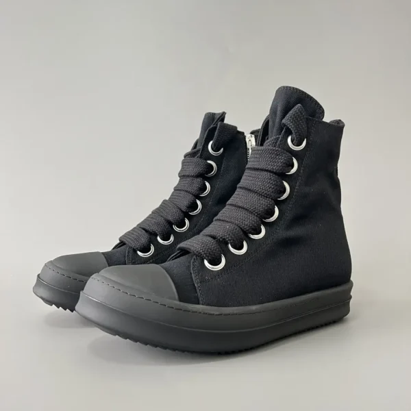 Rick Owens DRKSHDW with horizontal stripes, high cut, thick hole, frenulum, blackhead.