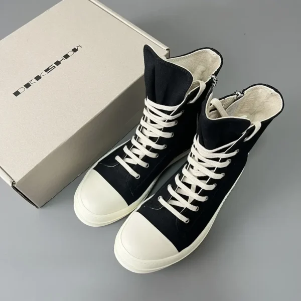RickOwens DRKSHDW classic striped fabric high top strap with white hair. - Image 9