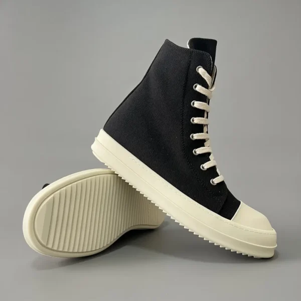 RickOwens DRKSHDW classic striped fabric high top strap with white hair. - Image 7