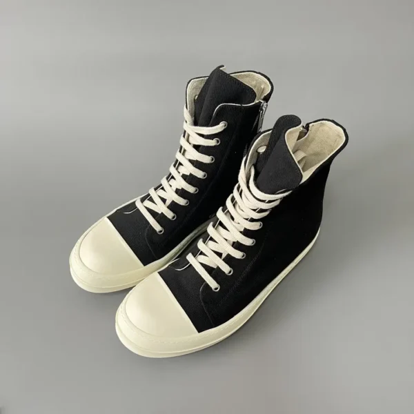 RickOwens DRKSHDW classic striped fabric high top strap with white hair. - Image 8