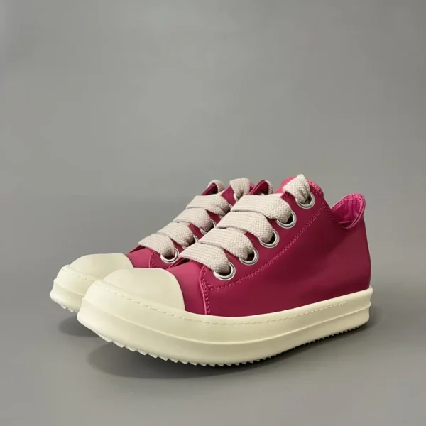 Rick Owens has a Low cut lace up with a thick pink hole.
