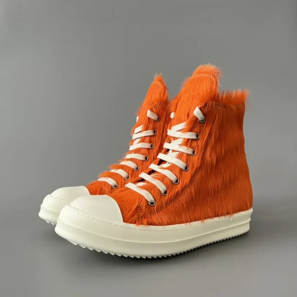 Rick Owens orange horsehair high top tie.