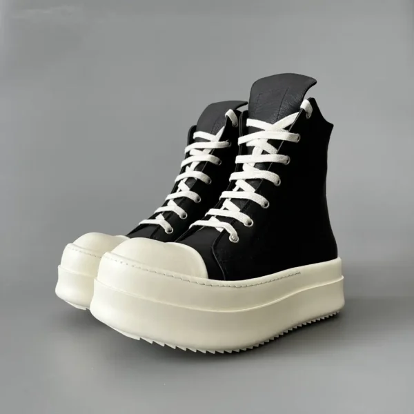 Rick Owens has a high top strap and thick bottom leather surface.