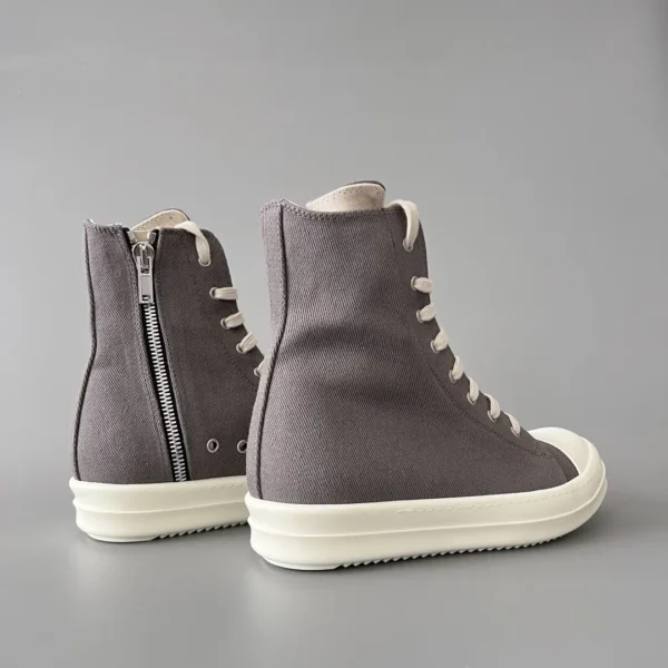 RickOwens DRKSHDW classic gray canvas high top strap with white hair. - Image 4