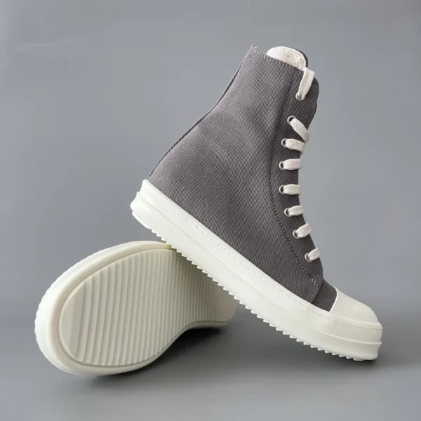 RickOwens DRKSHDW classic gray canvas high top strap with white hair. - Image 7