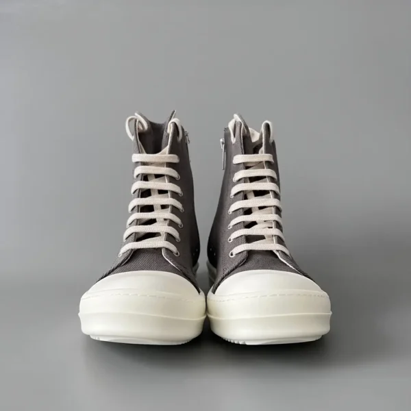 RickOwens DRKSHDW classic gray canvas high top strap with white hair. - Image 2