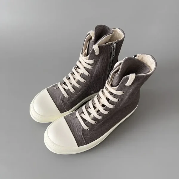 RickOwens DRKSHDW classic gray canvas high top strap with white hair. - Image 8