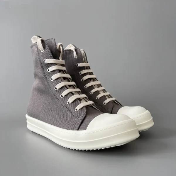 RickOwens DRKSHDW classic gray canvas high top strap with white hair. - Image 3