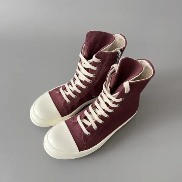 RickOwens DRKSHDW classic deep red canvas high top lace up white hair - Image 8