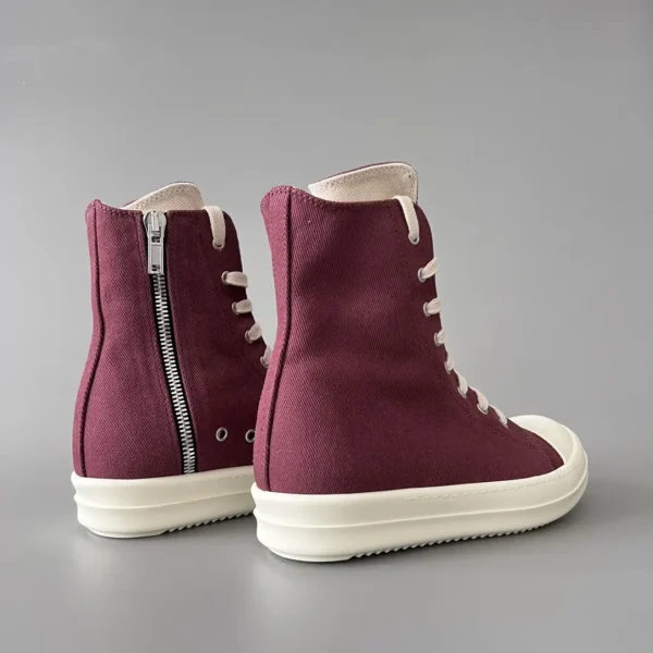 RickOwens DRKSHDW classic deep red canvas high top lace up white hair - Image 4