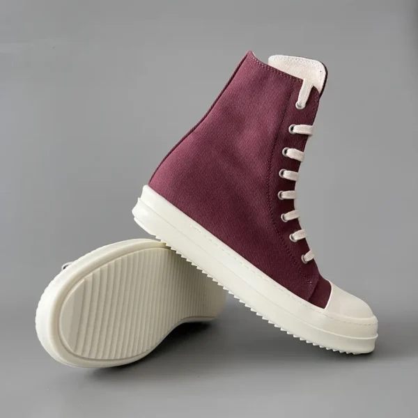 RickOwens DRKSHDW classic deep red canvas high top lace up white hair - Image 7