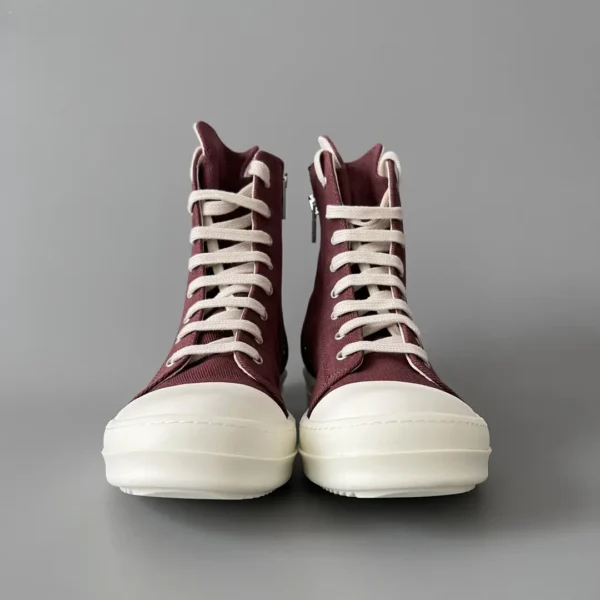 RickOwens DRKSHDW classic deep red canvas high top lace up white hair - Image 2