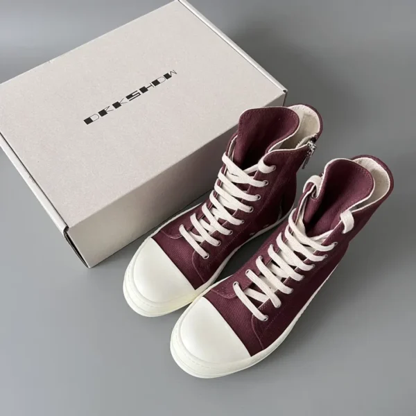 RickOwens DRKSHDW classic deep red canvas high top lace up white hair - Image 9