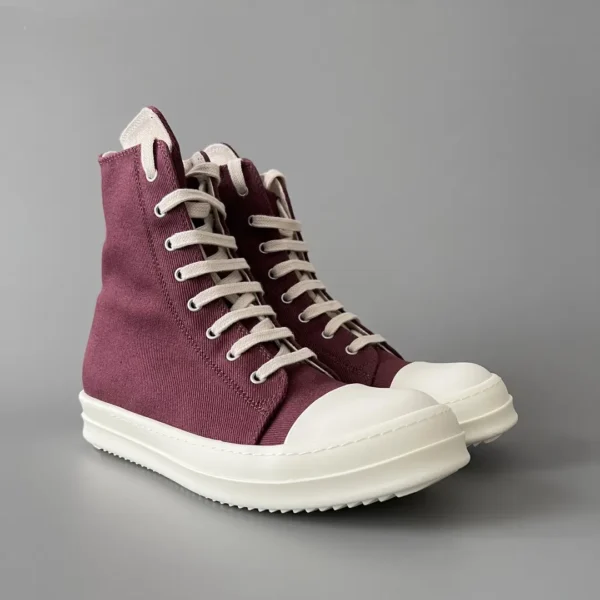 RickOwens DRKSHDW classic deep red canvas high top lace up white hair - Image 3