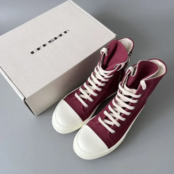 Rick Owens DRKSHDW classic wine red canvas high top lace up white hair. - Image 9