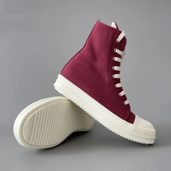 Rick Owens DRKSHDW classic wine red canvas high top lace up white hair. - Image 7