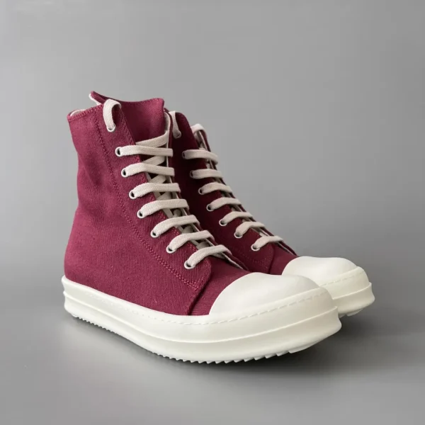Rick Owens DRKSHDW classic wine red canvas high top lace up white hair. - Image 3
