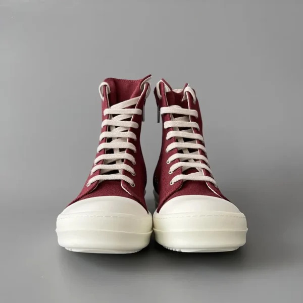 Rick Owens DRKSHDW classic wine red canvas high top lace up white hair. - Image 2