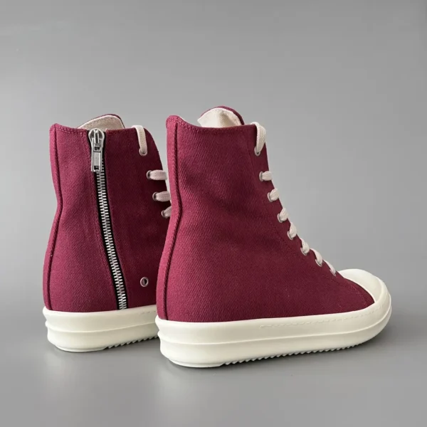 Rick Owens DRKSHDW classic wine red canvas high top lace up white hair. - Image 4