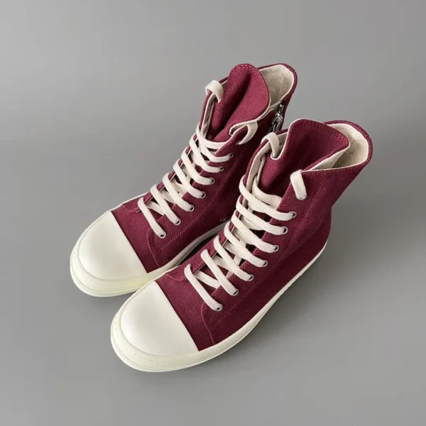 Rick Owens DRKSHDW classic wine red canvas high top lace up white hair. - Image 8
