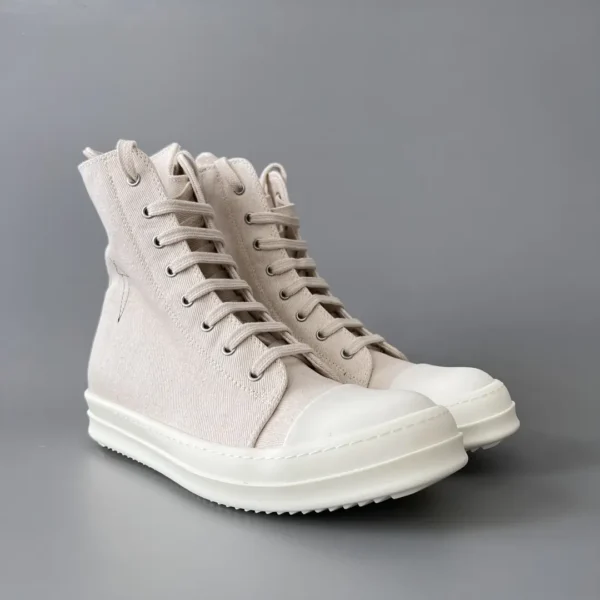 RickOwens DRKSHDW classic beige canvas high top lace embroidery five - Image 3