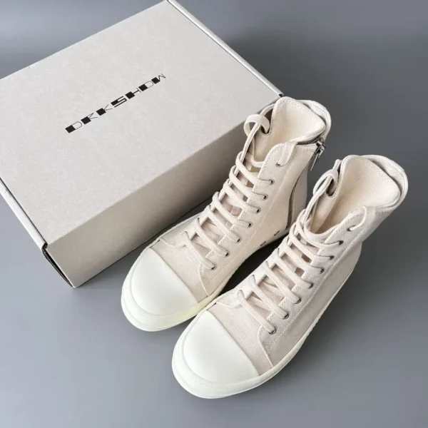 RickOwens DRKSHDW classic beige canvas high top lace embroidery five - Image 9
