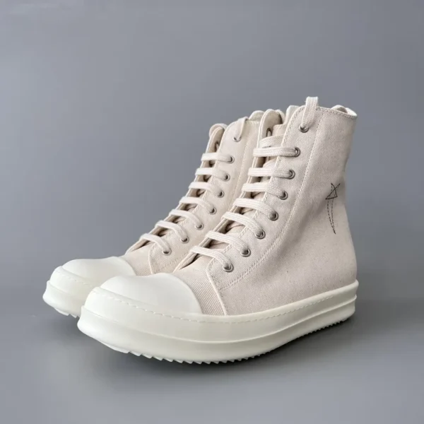 RickOwens DRKSHDW classic beige canvas high top lace embroidery five