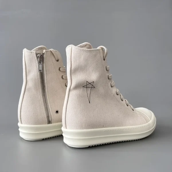 RickOwens DRKSHDW classic beige canvas high top lace embroidery five - Image 4