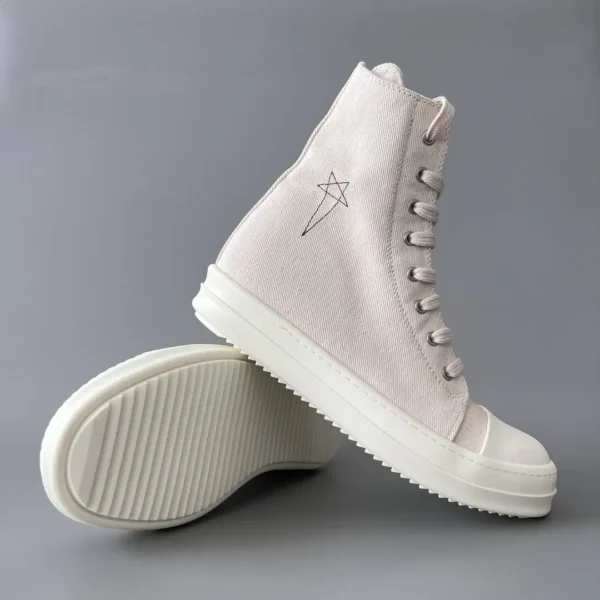 RickOwens DRKSHDW classic beige canvas high top lace embroidery five - Image 7