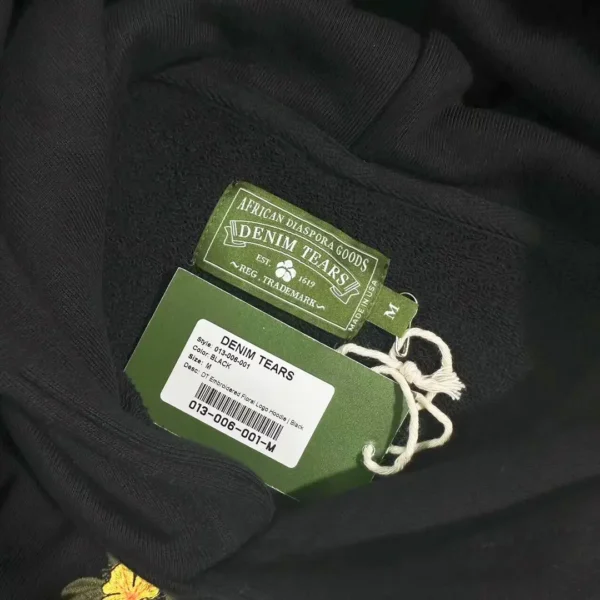 Denim Tears Black 3D Embroidered Hoodie - Image 3