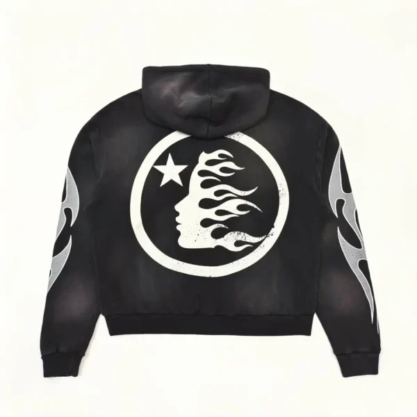 HELLSTAR Grey S-Logo Flame Black Hoodie - Image 2