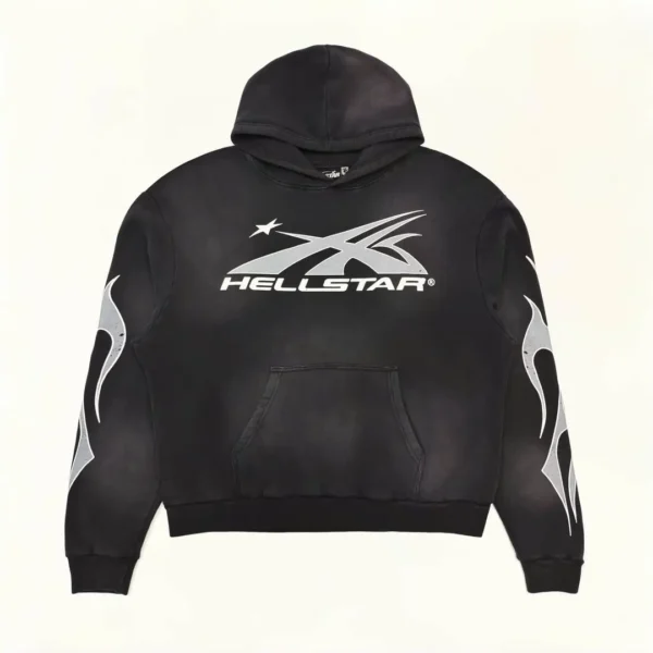 HELLSTAR Grey S-Logo Flame Black Hoodie