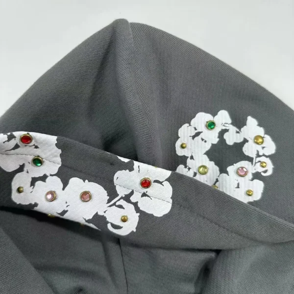 Denim Tears Dark Grey Rhinestone Gemstone Cotton Flower - Image 12