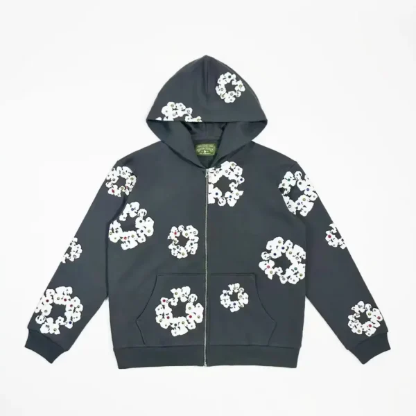 Denim Tears Dark Grey Rhinestone Gemstone Cotton Flower