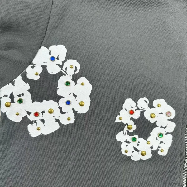 Denim Tears Dark Grey Rhinestone Gemstone Cotton Flower - Image 5