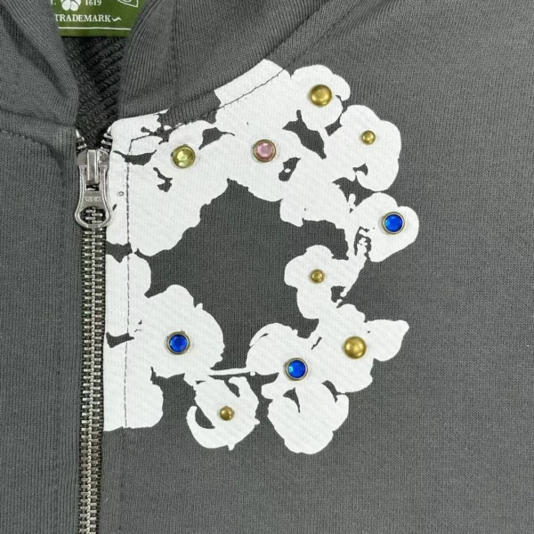 Denim Tears Dark Grey Rhinestone Gemstone Cotton Flower - Image 4