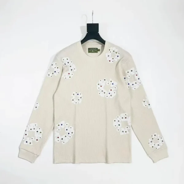 Denim Tears off white Rhinestone gemstone kapok flower