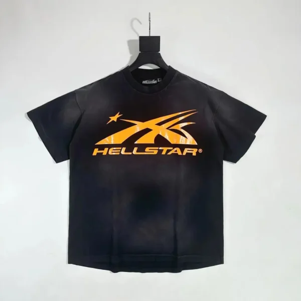 HELLSTAR Orange S-Logo Black Short Sleeve  0423