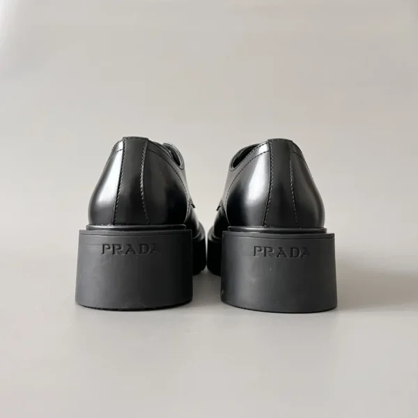 PRADA round toe thick soled lace up leather shoes black men's style - Image 5