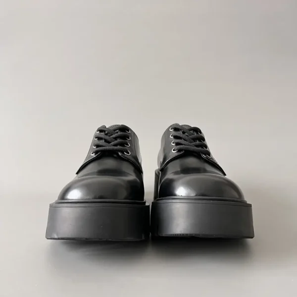 PRADA round toe thick soled lace up leather shoes black men's style - Image 2