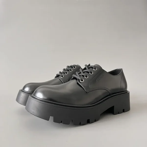 PRADA round toe thick soled lace up leather shoes black men's style