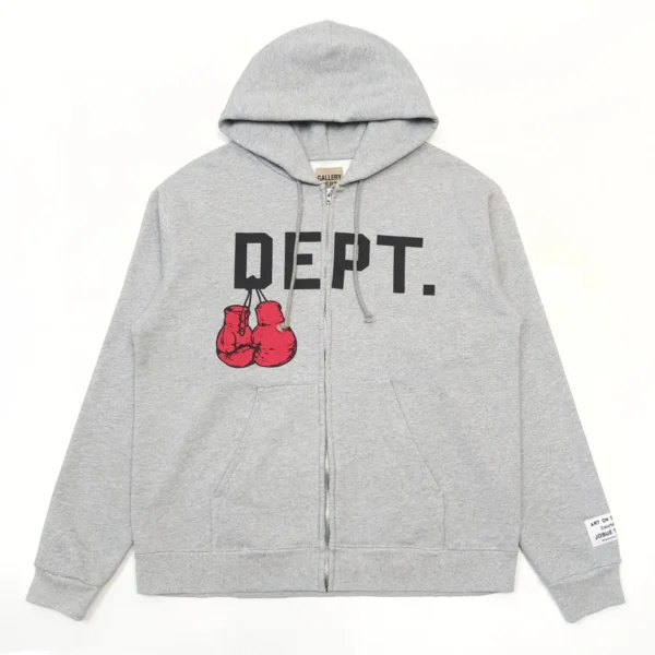 Gallery Depot. Hemp Grey Boxing Gloves Zipper Hoodie   051