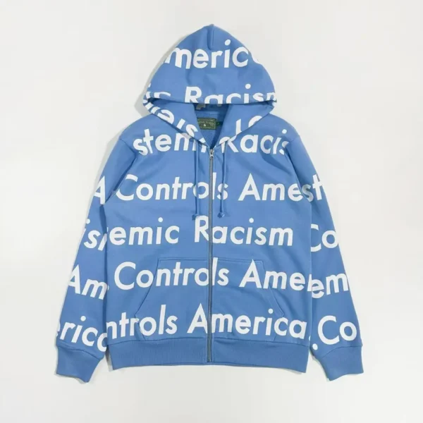 Denim Tears Light Blue Race Letter Zipper Hoodie 0661